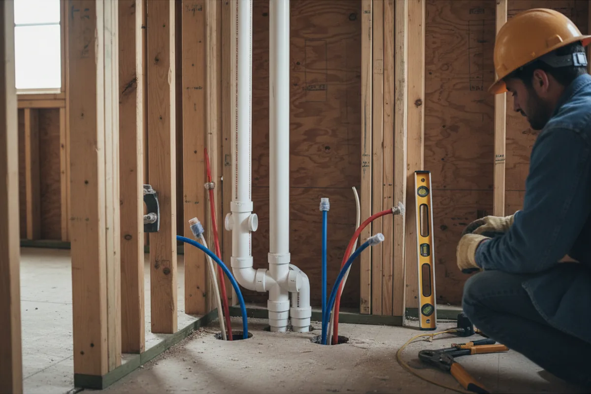 Drain and supply rough-in during Sump Pump Repair in Blounts Creek